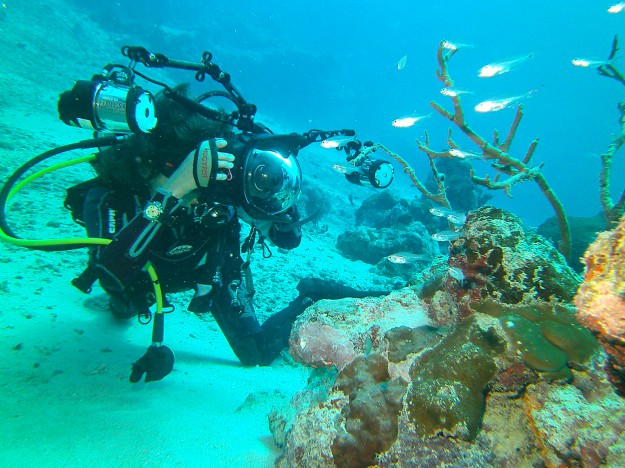 Anke Rorbach photographing in Yap Micronesia with Yap Divers