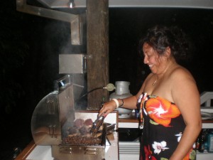Rosa Grilling the Steaks