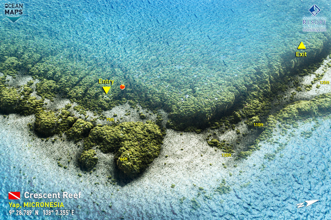 crescent Reef dive site map, Yap, Micronesia