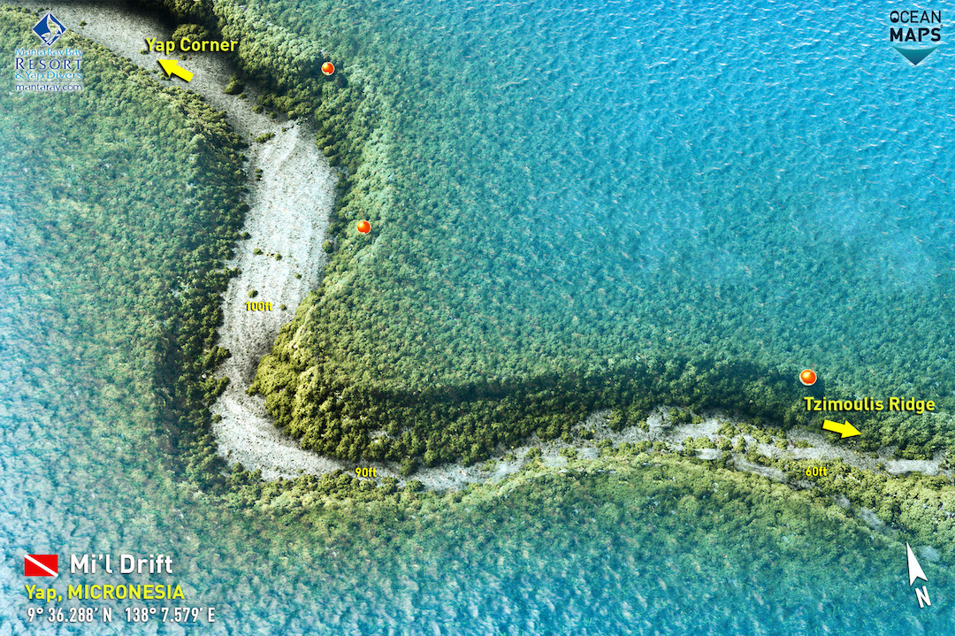 M'il Drift dive site map, Yap Micronesia