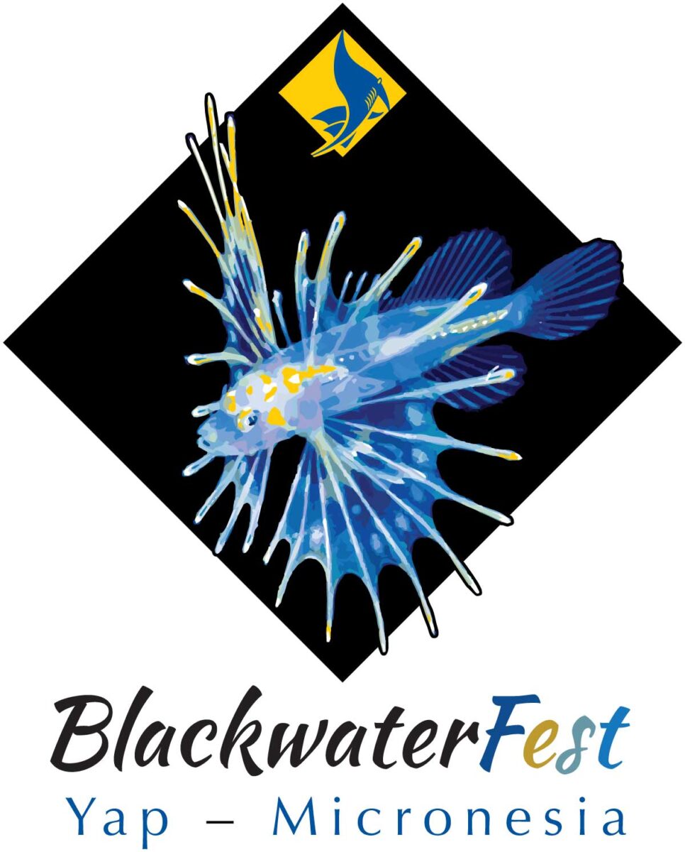 BlackwaterFest Logo - colorful fish illustration in black diamond